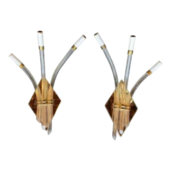 1960's Mirror And Glass Italian Sconces - A Pair