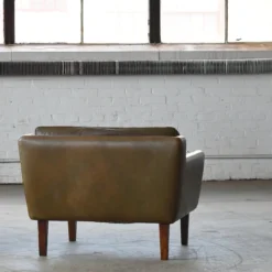 1960's Olive Brown Leather Lounge Chair With Ottoman By Illum Wikkelsø -chairish shop 1960s olive brown leather lounge chair with ottoman by illum wikkels 2575