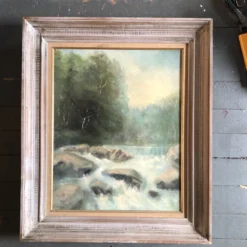 1960’s Original Vintage Impressionist Painting River Landscape With Falls & Rocks Original Modernist Frame Signed -chairish shop 1960s original vintage impressionist painting river landscape with falls and rocks original modernist frame signed 7893