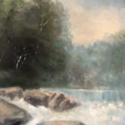 1960’s Original Vintage Impressionist Painting River Landscape With Falls & Rocks Original Modernist Frame Signed -chairish shop 1960s original vintage impressionist painting river landscape with falls and rocks original modernist frame signed 9416