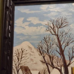 1960's P. Hathaway Folk Art Rustic Landscape Oil Painting, Framed -chairish shop 1960s p hathaway folk art rustic landscape oil painting framed 6453 scaled