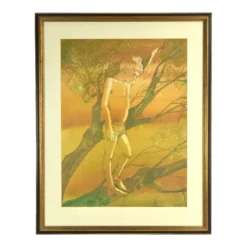 1960’s Shelly Canton Watercolor Young Boy Barefoot In Tree Chicago Artist