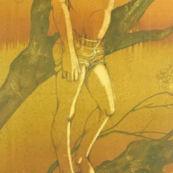 1960’s Shelly Canton Watercolor Young Boy Barefoot In Tree Chicago Artist -chairish shop 1960s shelly canton watercolor young boy barefoot in tree chicago artist 6439 scaled