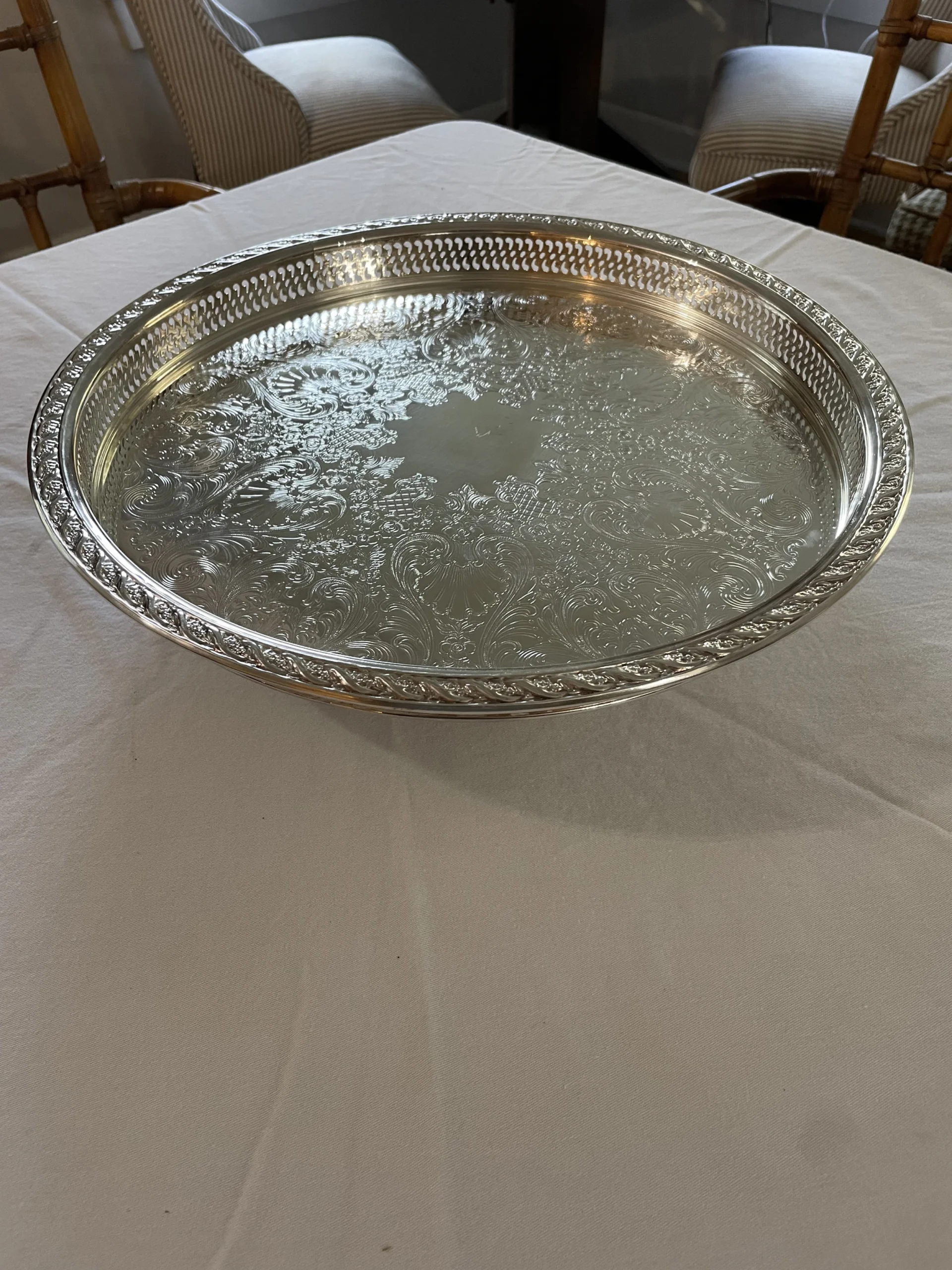 1960’s “Spring Flowers” Wm. Rogers & Son Silver Plate Gallery Tray Lazy Susan 7 1960’s “Spring Flowers” Wm. Rogers & Son Silver Plate Gallery Tray Lazy Susan - Image 7