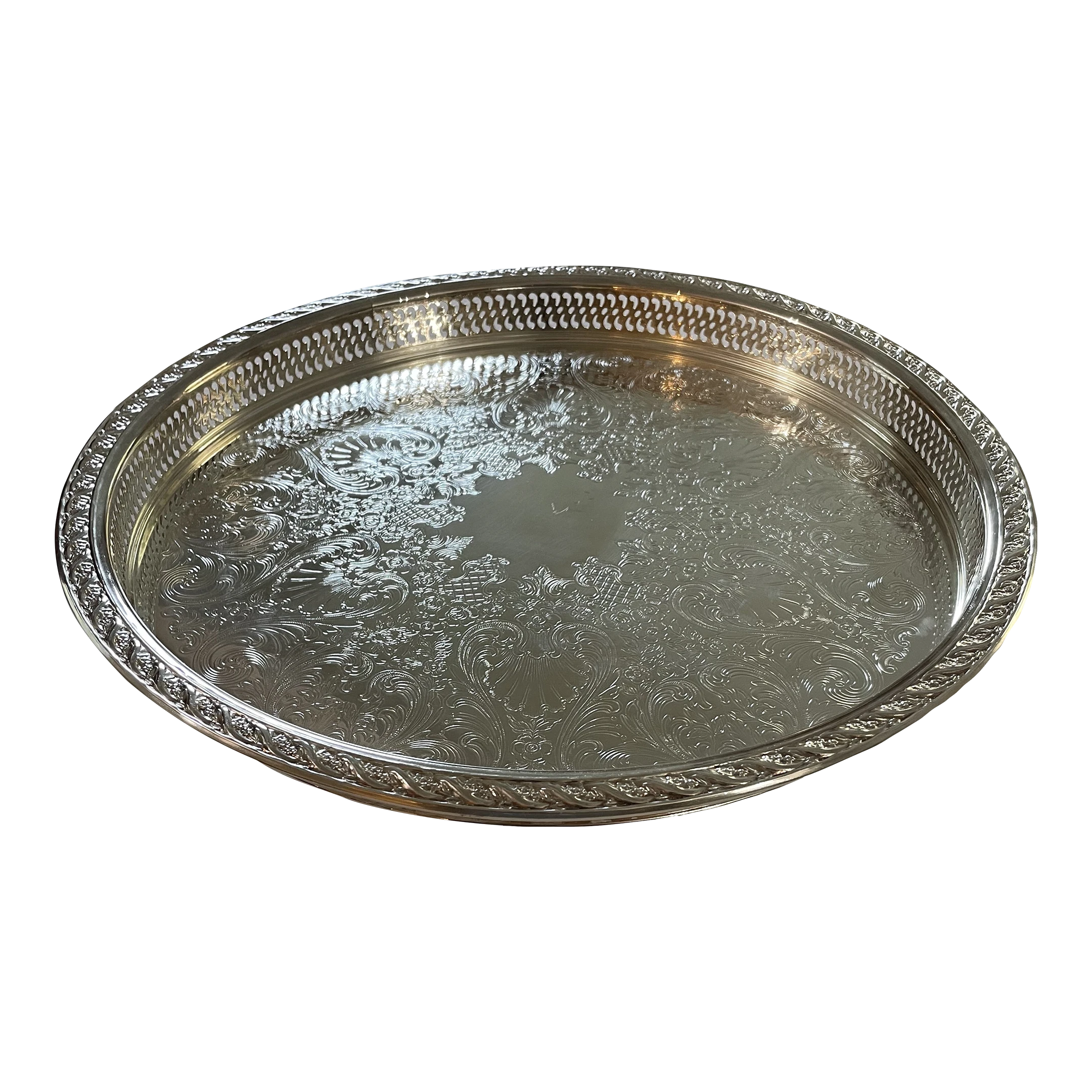 1960’s “Spring Flowers” Wm. Rogers & Son Silver Plate Gallery Tray Lazy Susan 1 1960’s “Spring Flowers” Wm. Rogers & Son Silver Plate Gallery Tray Lazy Susan