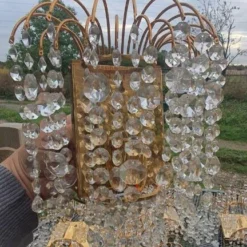 1960's Swedish Regency/ MCM Cut Crystal Waterfall 24k Gold Frame Wall Sconces By Palwa Set Of 6 -chairish shop 1960s swedish regency mcm cut crystal waterfall 24k gold frame wall sconces by palwa set of 6 5731