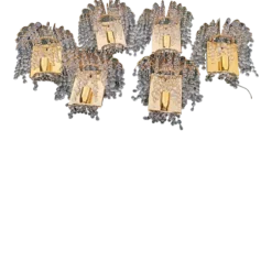 1960's Swedish Regency/ MCM Cut Crystal Waterfall 24k Gold Frame Wall Sconces By Palwa Set Of 6