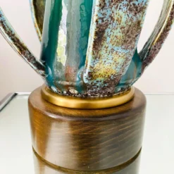 1960's Turquoise Blue Stoneware Pottery Lamp With Brutalist Form, Denmark -chairish shop 1960s turquoise blue stoneware pottery lamp with brutalist form denmark 4051