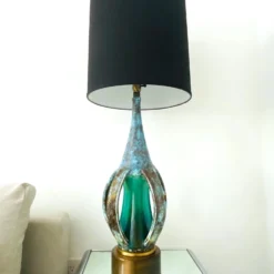 Front Page -chairish shop 1960s turquoise blue stoneware pottery lamp with brutalist form denmark 4256