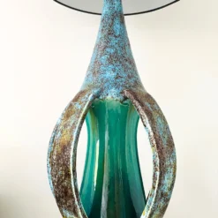 1960's Turquoise Blue Stoneware Pottery Lamp With Brutalist Form, Denmark -chairish shop 1960s turquoise blue stoneware pottery lamp with brutalist form denmark 4632