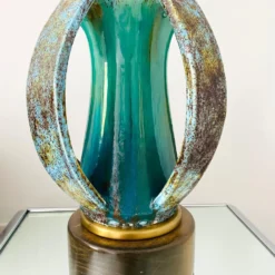 1960's Turquoise Blue Stoneware Pottery Lamp With Brutalist Form, Denmark -chairish shop 1960s turquoise blue stoneware pottery lamp with brutalist form denmark 6434
