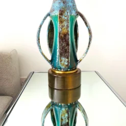 1960's Turquoise Blue Stoneware Pottery Lamp With Brutalist Form, Denmark -chairish shop 1960s turquoise blue stoneware pottery lamp with brutalist form denmark 6734