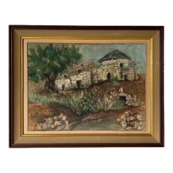 1960's Vintage Adobe House - Countryside Oil Landscape Painting
