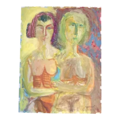 1960’s Vintage Original Large E.J.Hartmann Abstract Nude Double Portrait Painting Signed