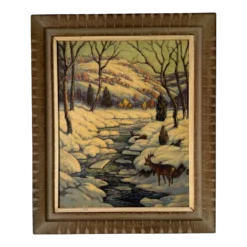 1960's Vintage Triek Winter River Landscape Oil Painting