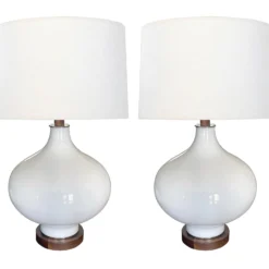1960's White Cased Ovoid Lamps - A Pair -chairish shop 1960s white cased ovoid lamps a pair 7789