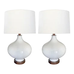 1960's White Cased Ovoid Lamps - A Pair