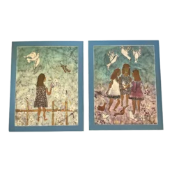1970’s 2 Original Batik Paintings On Fabric-A Pair