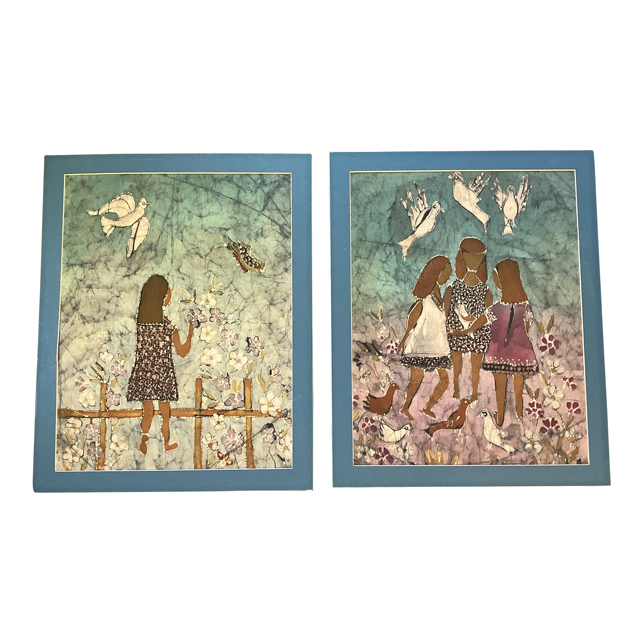 1970’s 2 Original Batik Paintings On Fabric-A Pair 1 1970’s 2 Original Batik Paintings On Fabric-A Pair