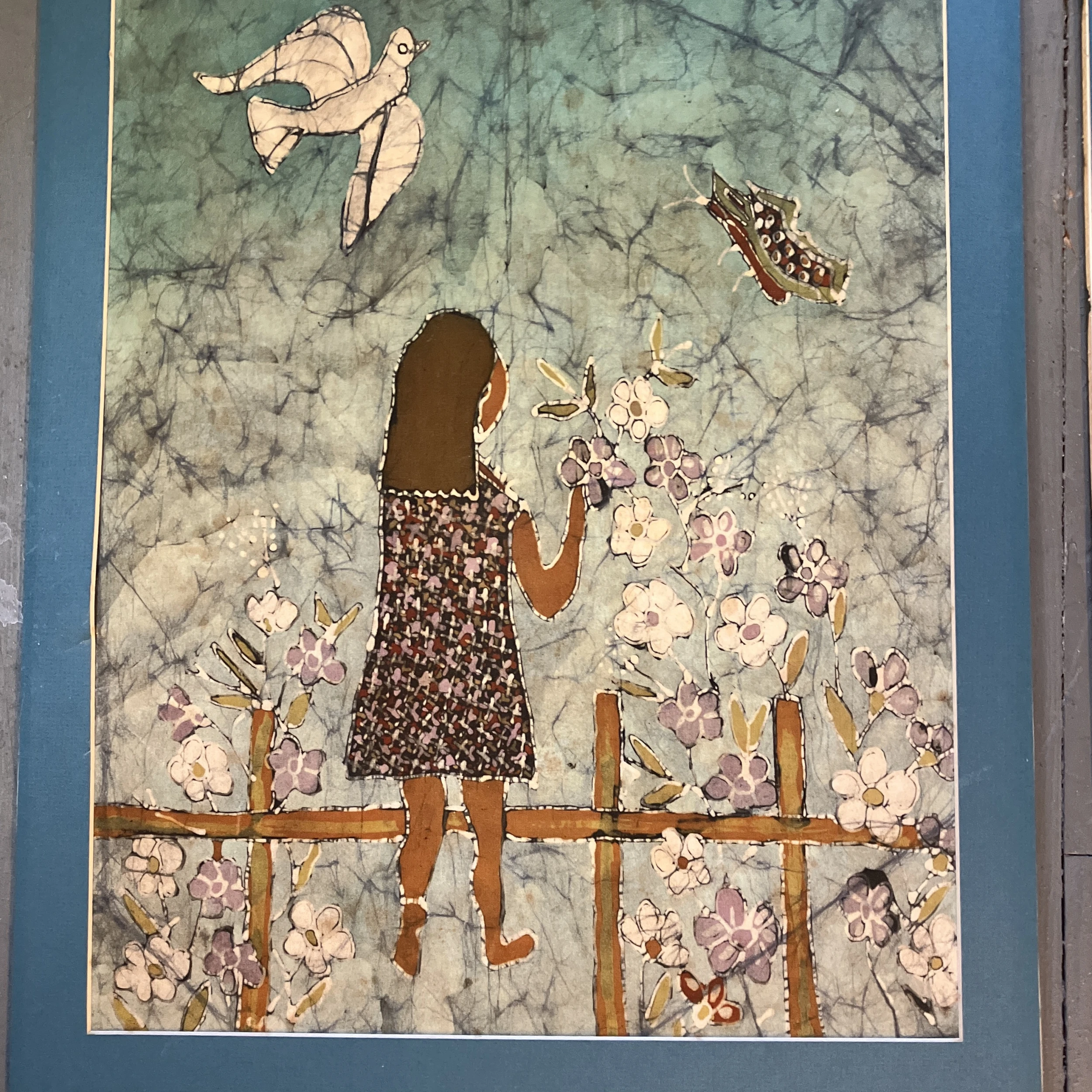 1970’s 2 Original Batik Paintings On Fabric-A Pair 2 1970’s 2 Original Batik Paintings On Fabric-A Pair - Image 2