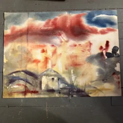 1970’s Abstract Expressionist Landscape Watercolor Painting -chairish shop 1970s abstract expressionist landscape watercolor painting 9103