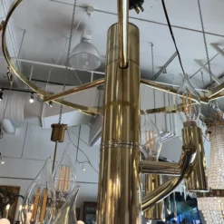 1970's Amber Beveled Glass + Brass Chandelier -chairish shop 1970s amber beveled glass brass chandelier 1174 scaled