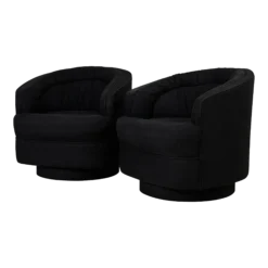 1970's Black Swivel Chairs In The Style Of Milo Baughman - A Pair