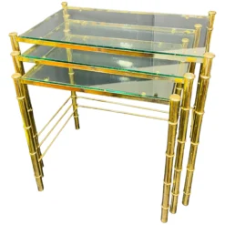 1970's Brass Faux Bamboo Nesting Tables With Glass A Set Of 3 -chairish shop 1970s brass faux bamboo nesting tables with glass a set of 3 4940
