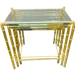 1970's Brass Faux Bamboo Nesting Tables With Glass A Set Of 3 -chairish shop 1970s brass faux bamboo nesting tables with glass a set of 3 6803