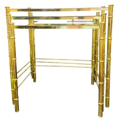1970's Brass Faux Bamboo Nesting Tables With Glass A Set Of 3 -chairish shop 1970s brass faux bamboo nesting tables with glass a set of 3 9671
