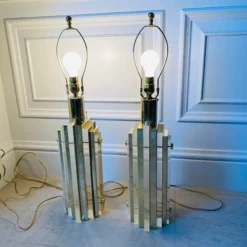1970’s Charles Hollis Jones Cityscape Lucite And Brass Table Lamps- A Pair -chairish shop 1970s charles hollis jones cityscape lucite and brass table lamps a pair 4512 scaled