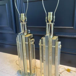 1970’s Charles Hollis Jones Cityscape Lucite And Brass Table Lamps- A Pair -chairish shop 1970s charles hollis jones cityscape lucite and brass table lamps a pair 4657 scaled