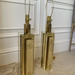 1970’s Charles Hollis Jones Cityscape Lucite And Brass Table Lamps- A Pair -chairish shop 1970s charles hollis jones cityscape lucite and brass table lamps a pair 4730 scaled