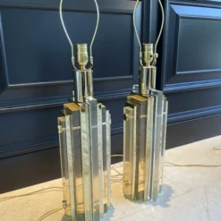 1970’s Charles Hollis Jones Cityscape Lucite And Brass Table Lamps- A Pair -chairish shop 1970s charles hollis jones cityscape lucite and brass table lamps a pair 5172 scaled