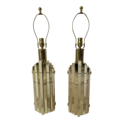 1970’s Charles Hollis Jones Cityscape Lucite And Brass Table Lamps- A Pair