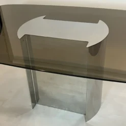 1970's Chrome And Smoked Glass Dining Table -chairish shop 1970s chrome and smoked glass dining table 3465 scaled