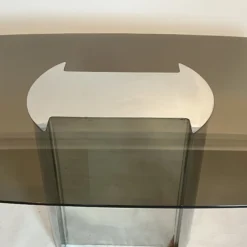 1970's Chrome And Smoked Glass Dining Table -chairish shop 1970s chrome and smoked glass dining table 5896