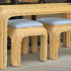 1970s Crespi Style Organic Modern Pencil Bamboo Console Table With 2 Ottomans, S/3 -chairish shop 1970s crespi style organic modern pencil bamboo console table with 2 ottomans s3 8403 scaled