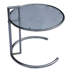1970's Eileen Gray E 1027 Style Tubular Chrome Adjustable Accent Table
