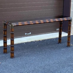1970's Faux Bamboo Console Table With Brass Corners & Inset Glass Top 15 1970's Faux Bamboo Console Table With Brass Corners & Inset Glass Top -chairish shop 1970s faux bamboo console table with brass corners and inset glass top 2298