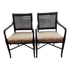 1970’s Hickory Chair Faux Bamboo Caned Regency Chairs - A Pair