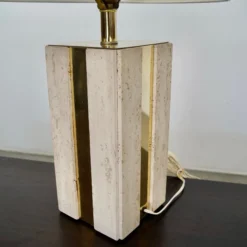 1970's Hollywood Regency Italian Travertine & Brass Table Lamp -chairish shop 1970s hollywood regency italian travertine and brass table lamp 0454