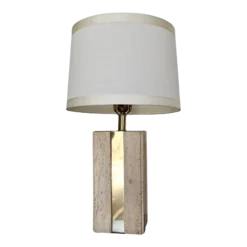 1970's Hollywood Regency Italian Travertine & Brass Table Lamp