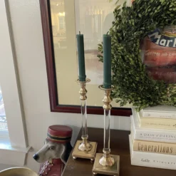 1970’s Hollywood Regency Lucite And Brass Candle Sticks - A Pair -chairish shop 1970s hollywood regency lucite and brass candle sticks a pair 5413 scaled