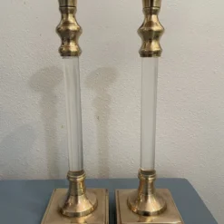 1970’s Hollywood Regency Lucite And Brass Candle Sticks - A Pair -chairish shop 1970s hollywood regency lucite and brass candle sticks a pair 8802 scaled