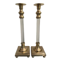 1970’s Hollywood Regency Lucite And Brass Candle Sticks - A Pair