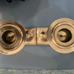 1970’s Hollywood Regency Lucite And Brass Candle Sticks - A Pair -chairish shop 1970s hollywood regency lucite and brass candle sticks a pair 9762