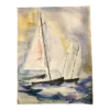 1970’s Original Abstract Expressionist Sailing Boat Watercolor Painting