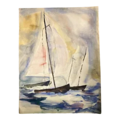 1970’s Original Abstract Expressionist Sailing Boat Watercolor Painting