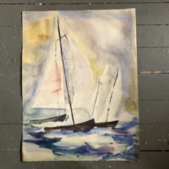 1970’s Original Abstract Expressionist Sailing Boat Watercolor Painting -chairish shop 1970s original abstract expressionist sailing boat watercolor painting 6413